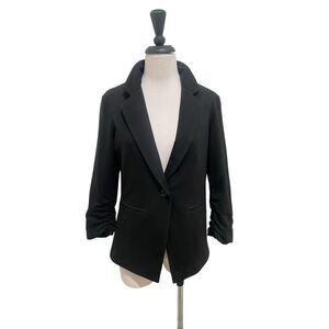 Gibson Women's Single Breasted Ruched Sleeve Blazer Jacket Black Medium